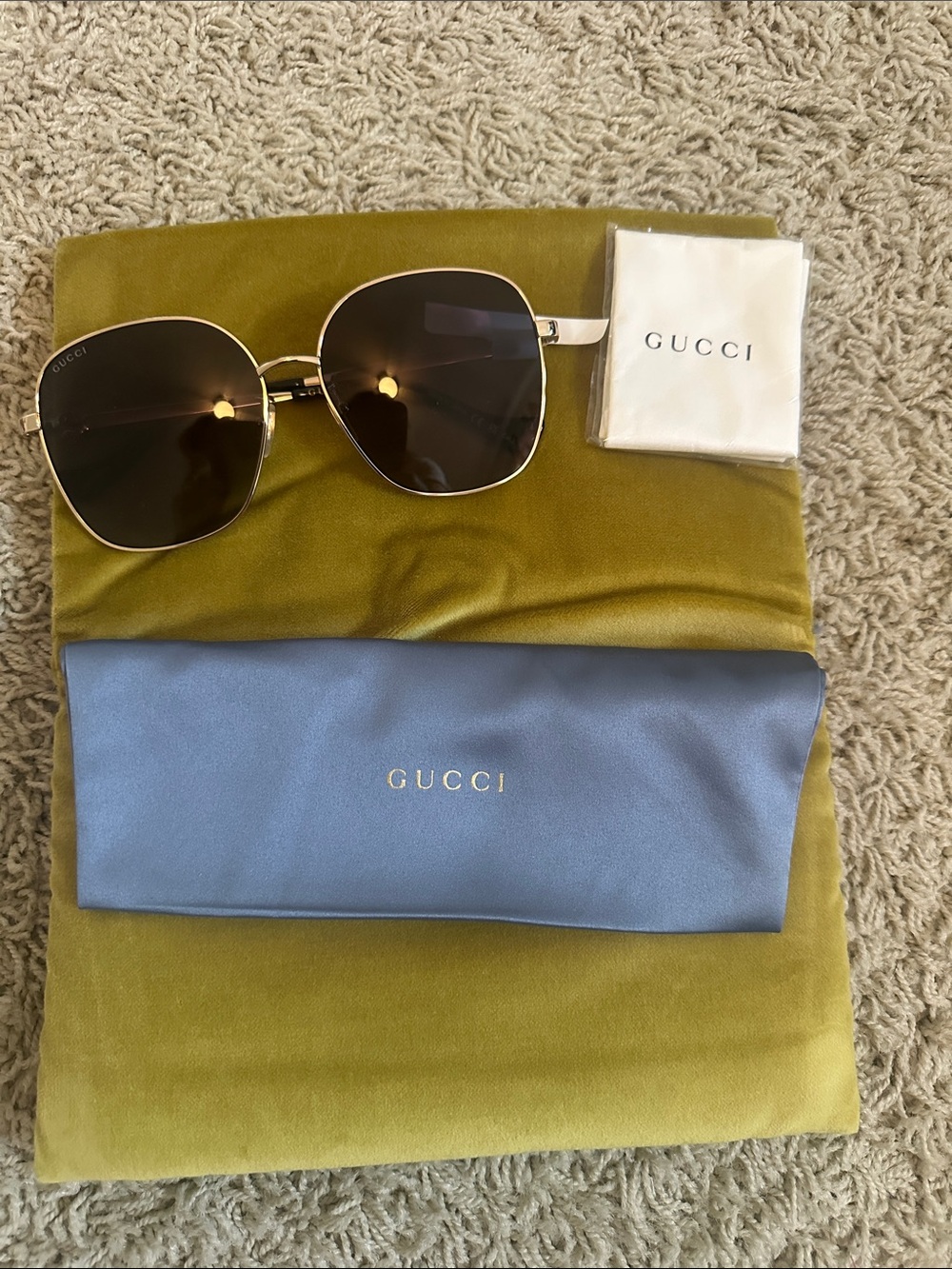 Gucci Gold Frame Brown Lens Women's Sunglasses NWT